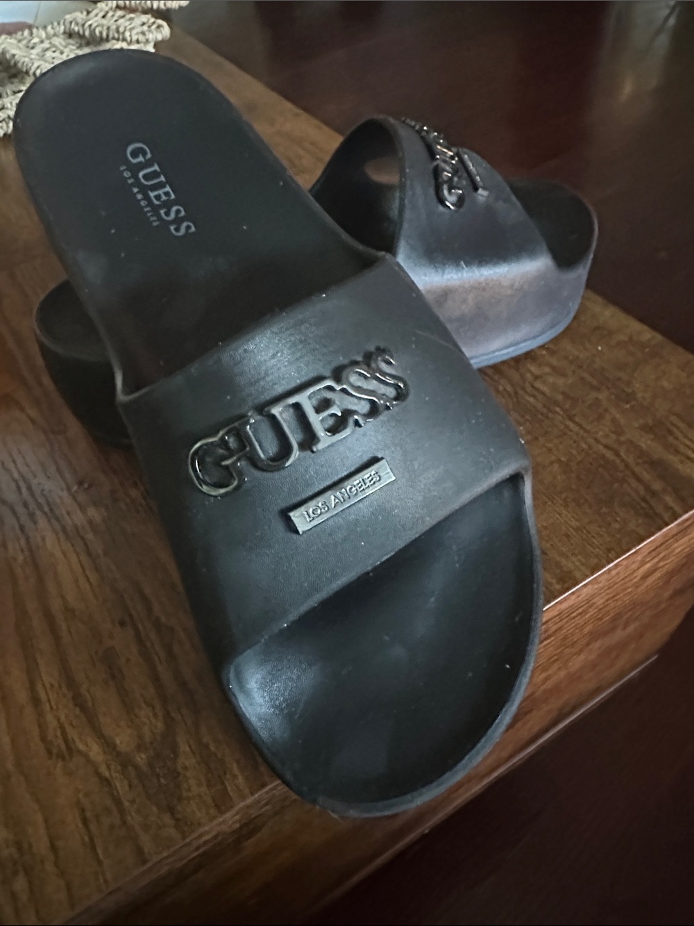 GUESS Black Platform Slide Sandals with Raised Logo